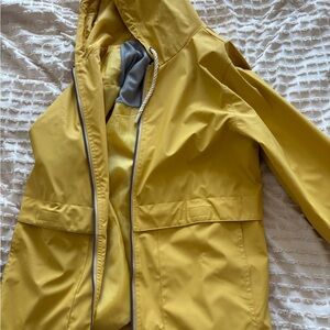 Yellow Ski Jacket with Hood and Water-Resistant Fabric
